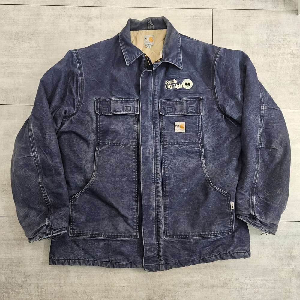 Carhartt FR Flame Resistant Jacket XL Tall Navy Blue Duck Canvas FRC066 DNY